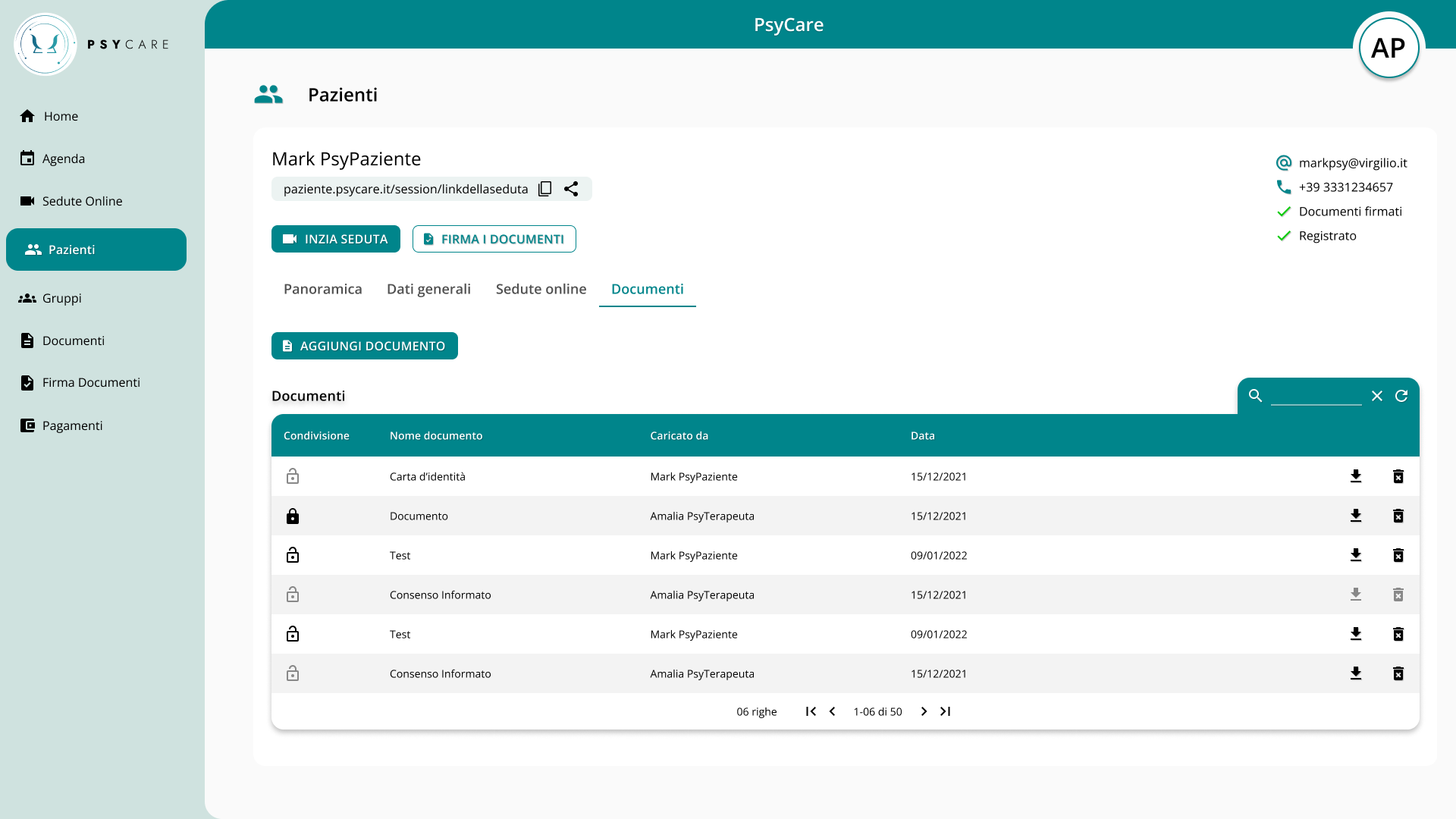 Cartella online dei documenti del paziente