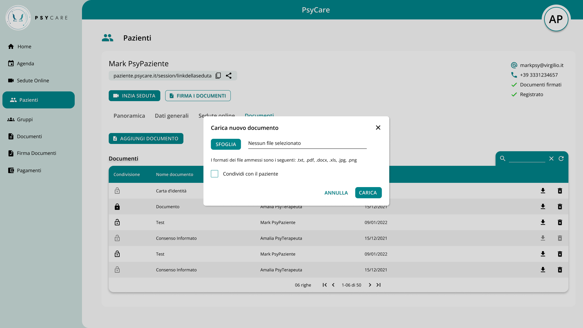 Condivisione online dei documenti con il paziente
