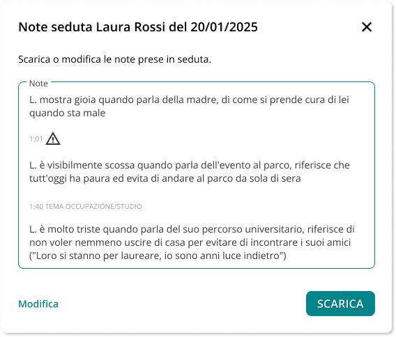 Modifica le note su PsyCare